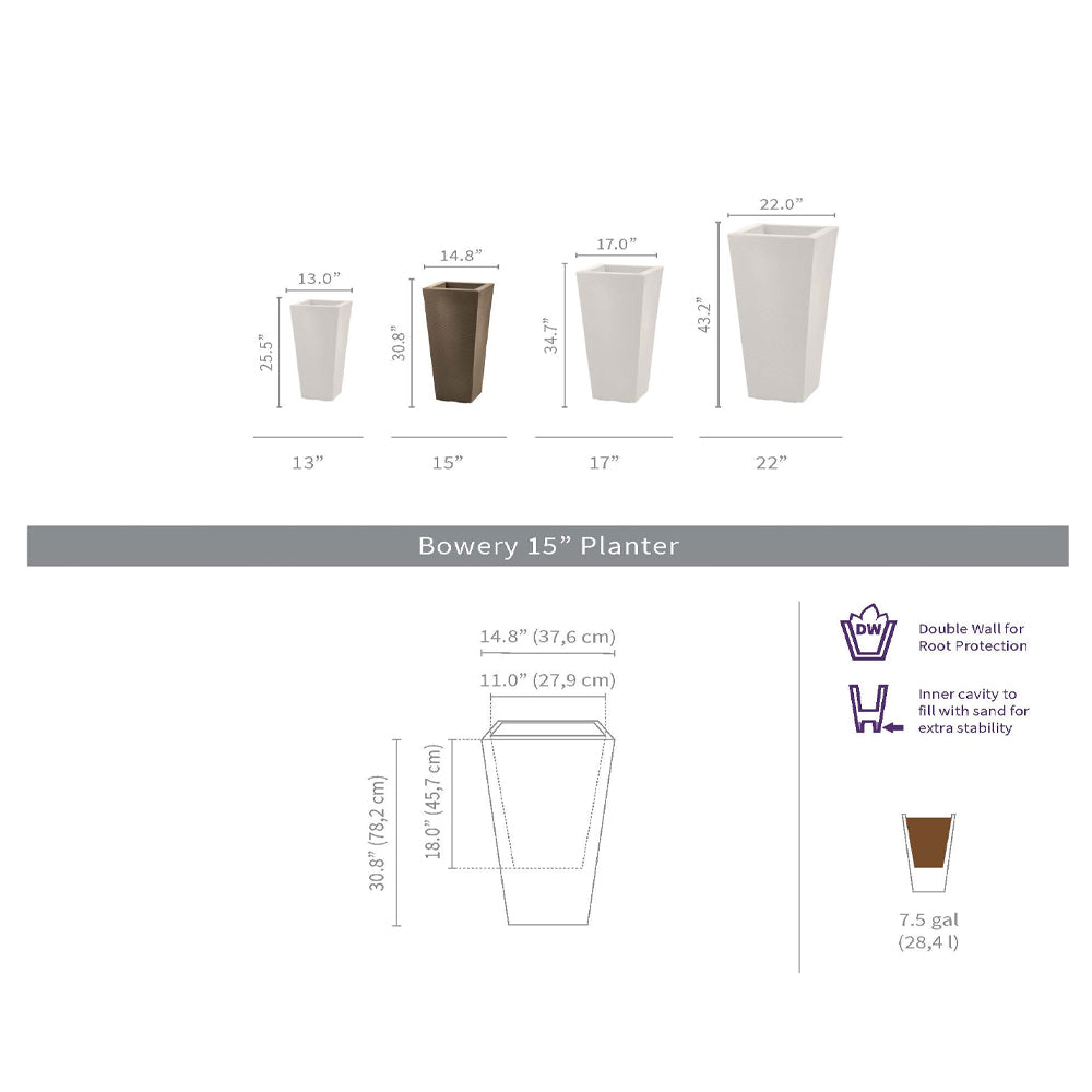 plant pot sizes in inches Bowery 15" Mocha – Greenwood Creek Nursery